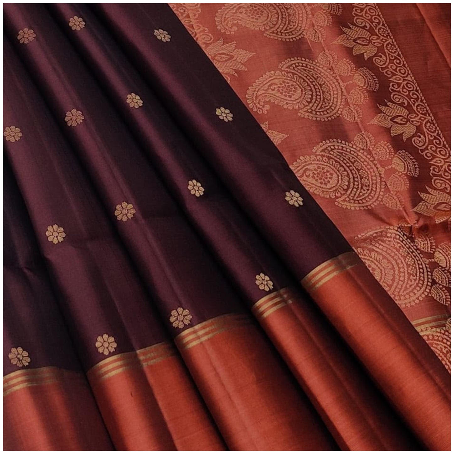 Vedika Plum Orange Pure Handloom Double Warp Soft Silk Saree