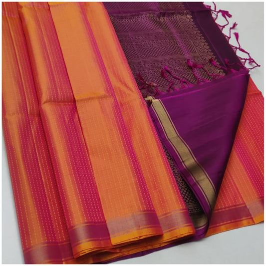 Saanvi Orange Magenta Pure Handloom Double Warp Soft Silk Saree