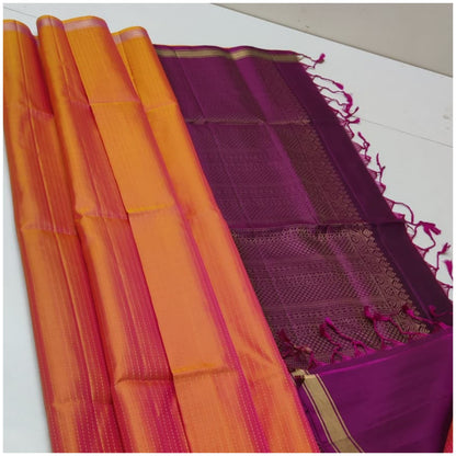 Saanvi Orange Magenta Pure Handloom Double Warp Soft Silk Saree