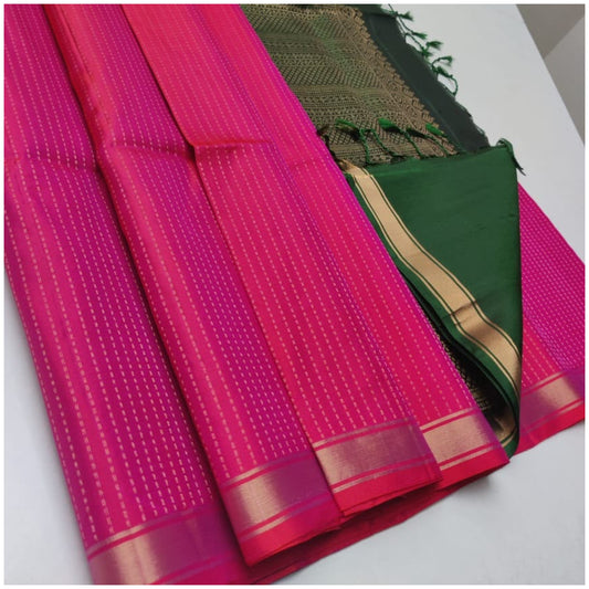 Nirja Pink Green Pure Handloom Double Warp Soft Silk Saree