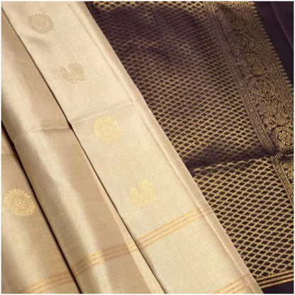 Venna Beige Dark Cocoa Pure Handloom Double Warp Soft Silk Saree