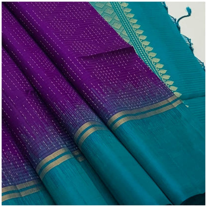 Saanvi Violet Blue Pure Handloom Double Warp Soft Silk Saree