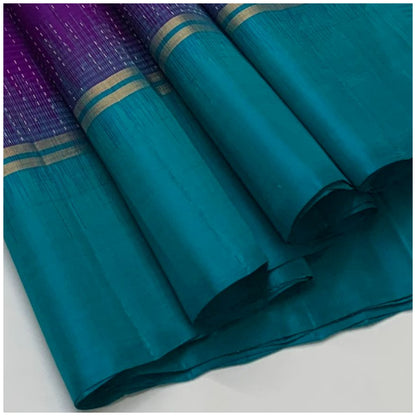 Saanvi Violet Blue Pure Handloom Double Warp Soft Silk Saree