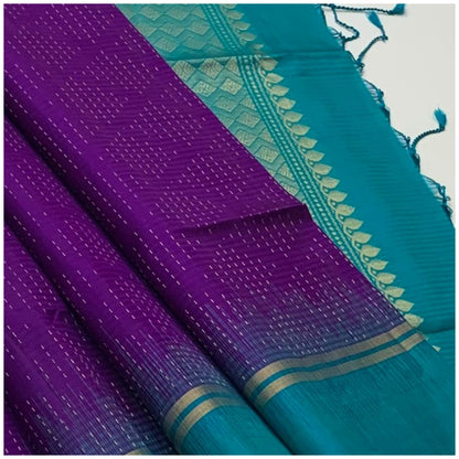 Saanvi Violet Blue Pure Handloom Double Warp Soft Silk Saree