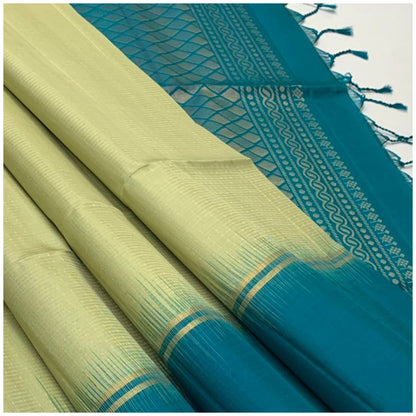Niharika Lime Blue Pure Handloom Double Warp Soft Silk Saree