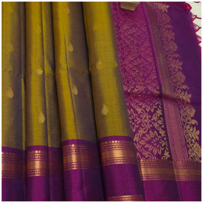 Tanvi Olive Magenta Pure Handloom Double Warp Soft Silk Saree