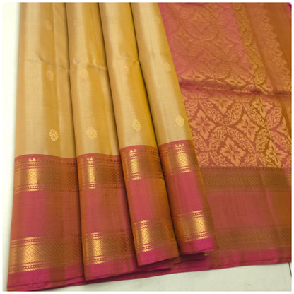 Riveka Cream Pink Pure Handloom Double Warp Soft Silk Saree
