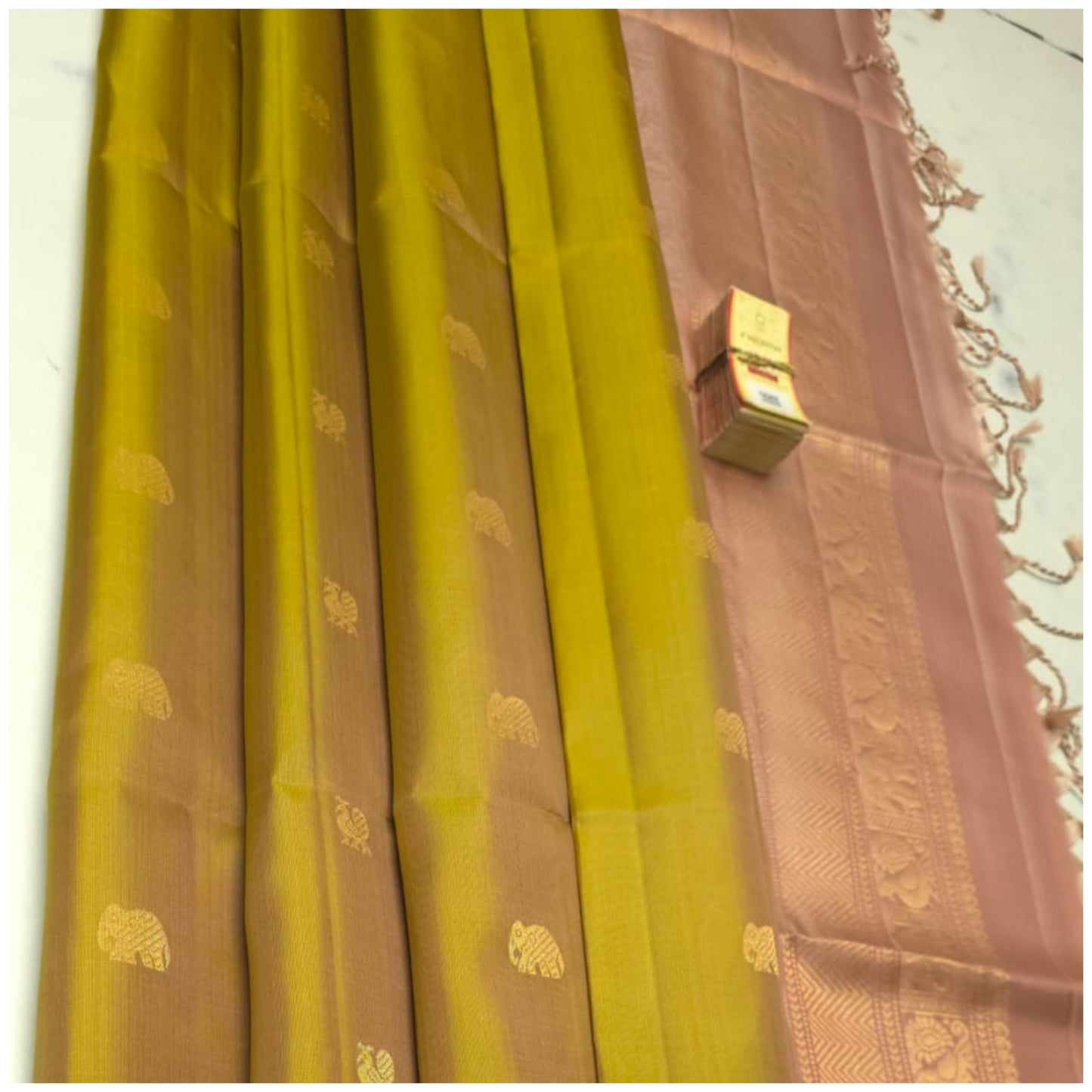 Soumya Olive Green Blush Pink Pure Handloom Double Warp Soft Silk Saree