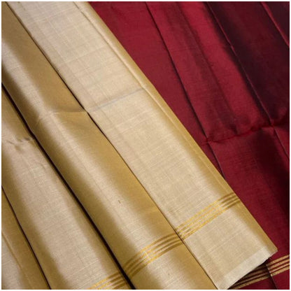 Meera Beige Red Pure Handloom Double Warp Soft Silk Saree