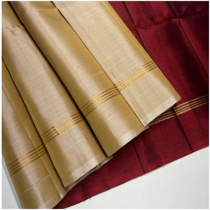 Meera Beige Red Pure Handloom Double Warp Soft Silk Saree
