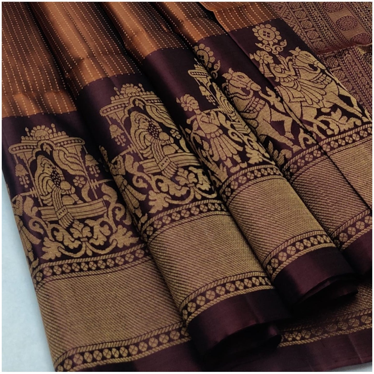 Nivara Earthy Copper Deep Plum Pure Handloom Double Warp Soft Silk Saree