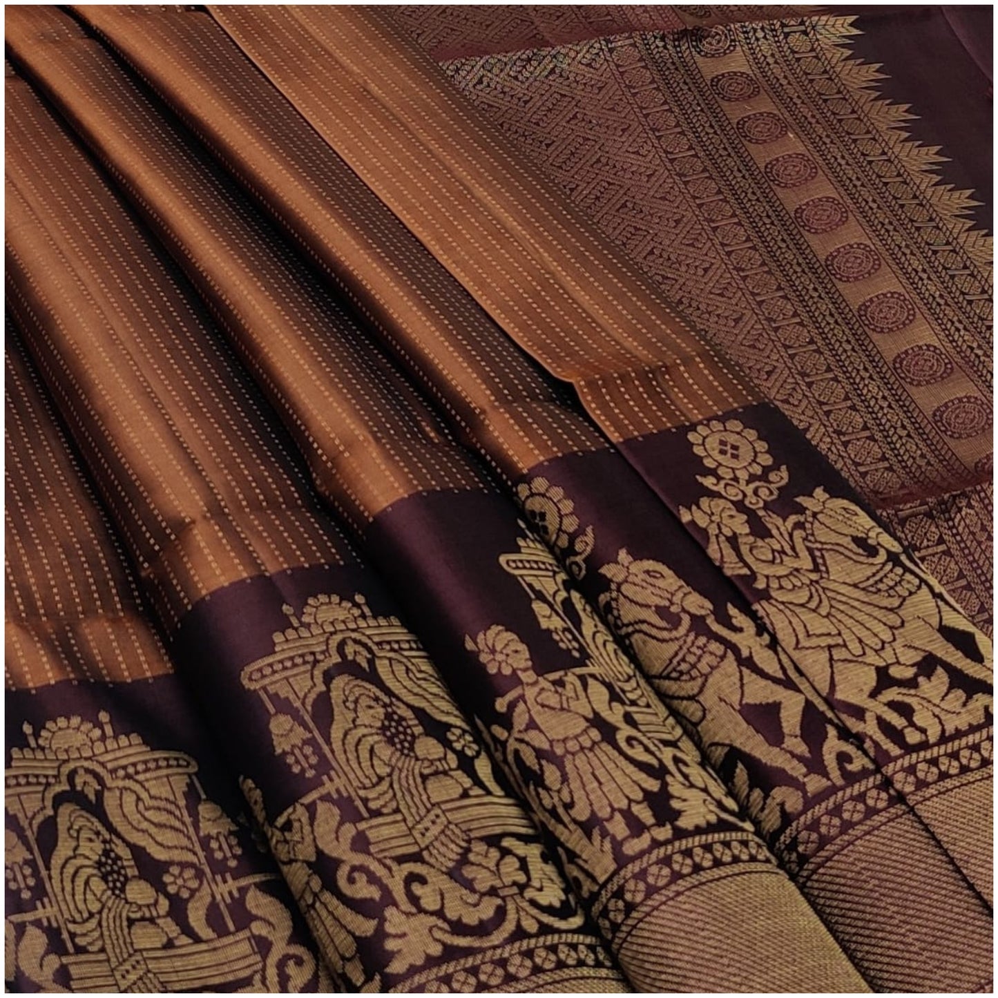 Nivara Earthy Copper Deep Plum Pure Handloom Double Warp Soft Silk Saree