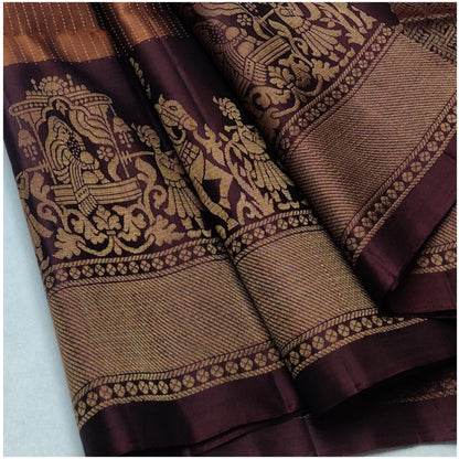Nivara Earthy Copper Deep Plum Pure Handloom Double Warp Soft Silk Saree