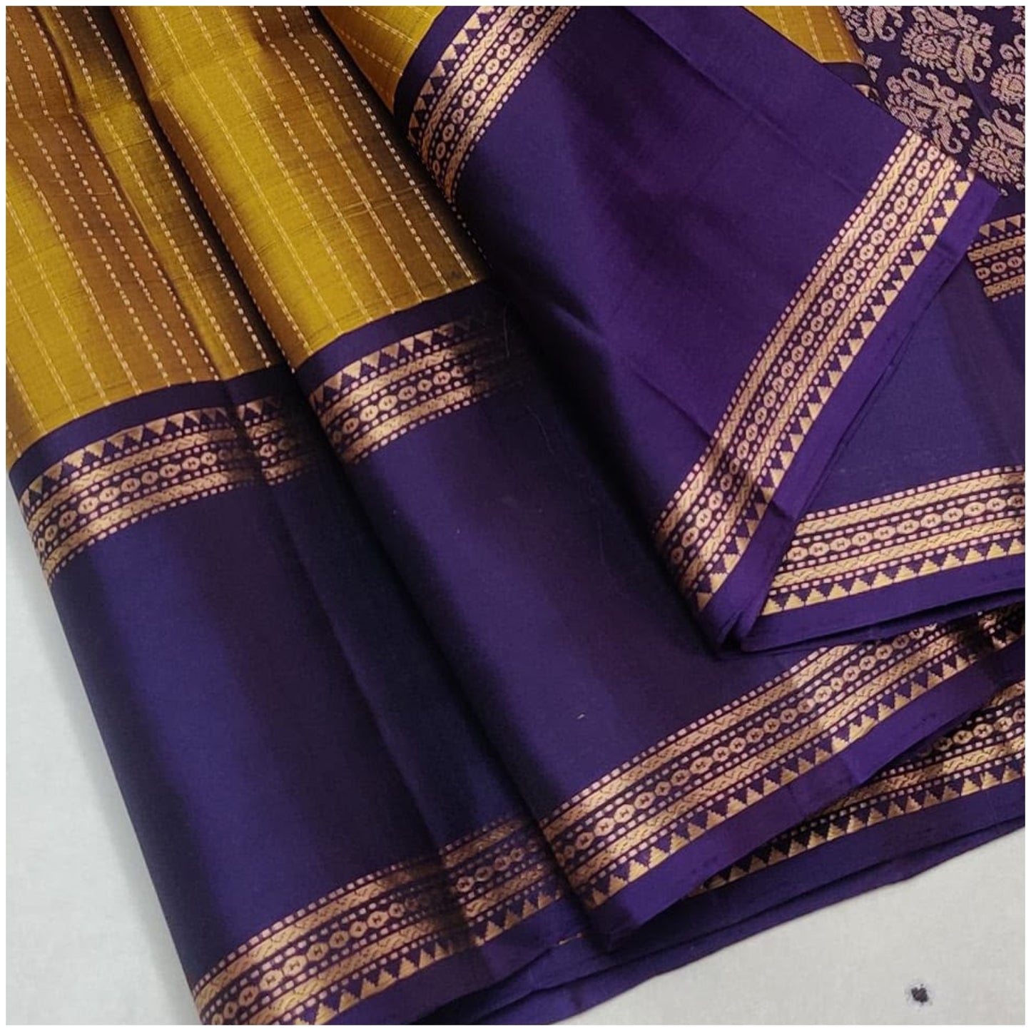 Tisha Mustard Violet Pure Handloom Double Warp Soft Silk Saree