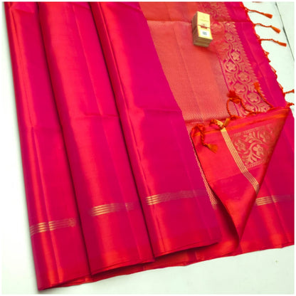 Anika Raspberry Red Pure Handloom Double Warp Soft Silk Saree