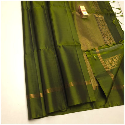 Sahana Moss Green Pure Handloom Double Warp Soft Silk Saree