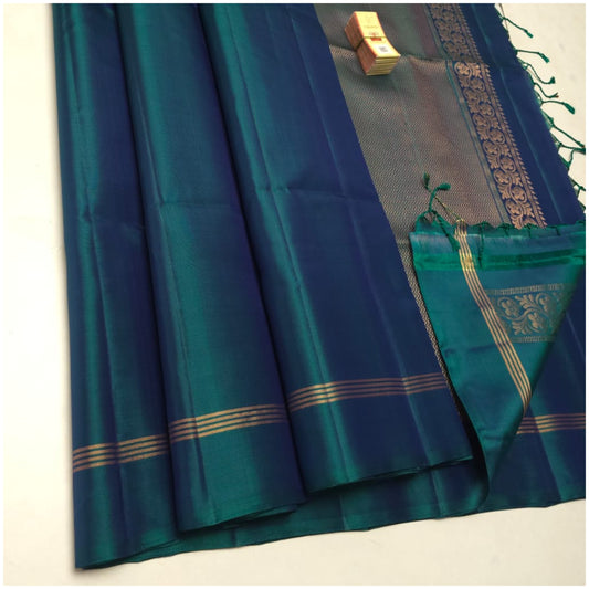 Reyna Teal Blue Pure Handloom Double Warp Soft Silk Saree