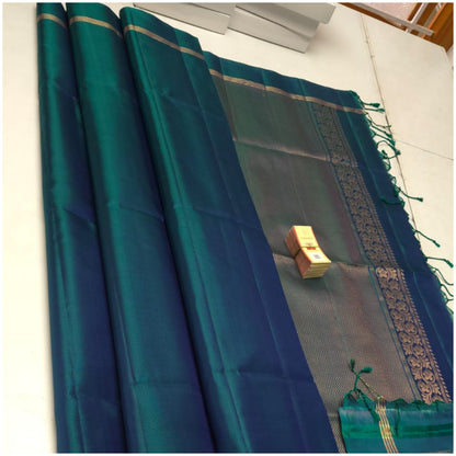 Reyna Teal Blue Pure Handloom Double Warp Soft Silk Saree