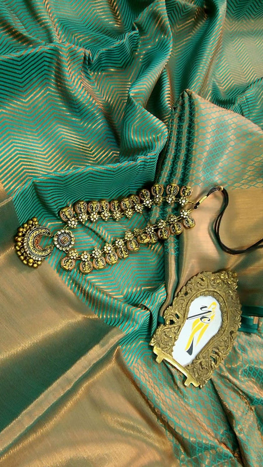 Teal Blue Zari Pure Handloom Brocade Silk Saree