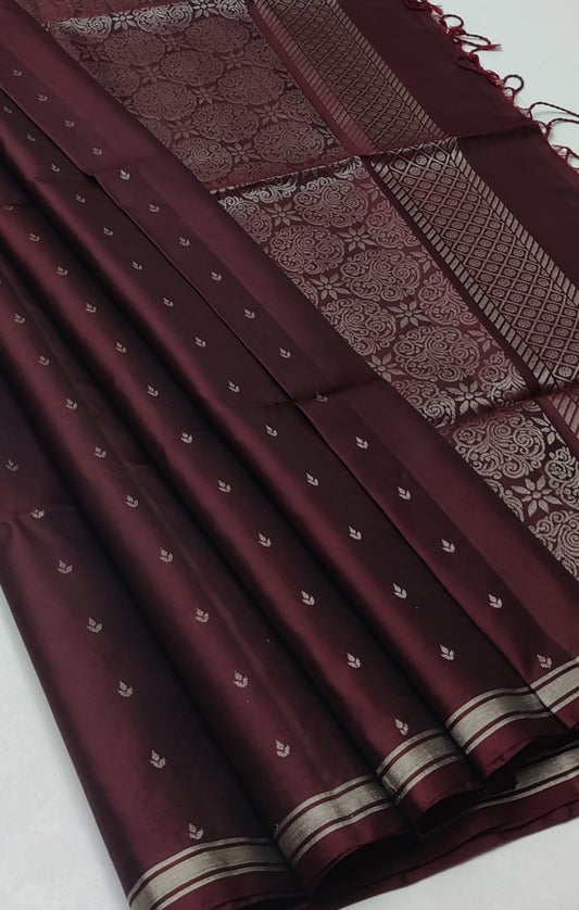 Wine Pure Handloom Double Warp Soft Silk Saree
