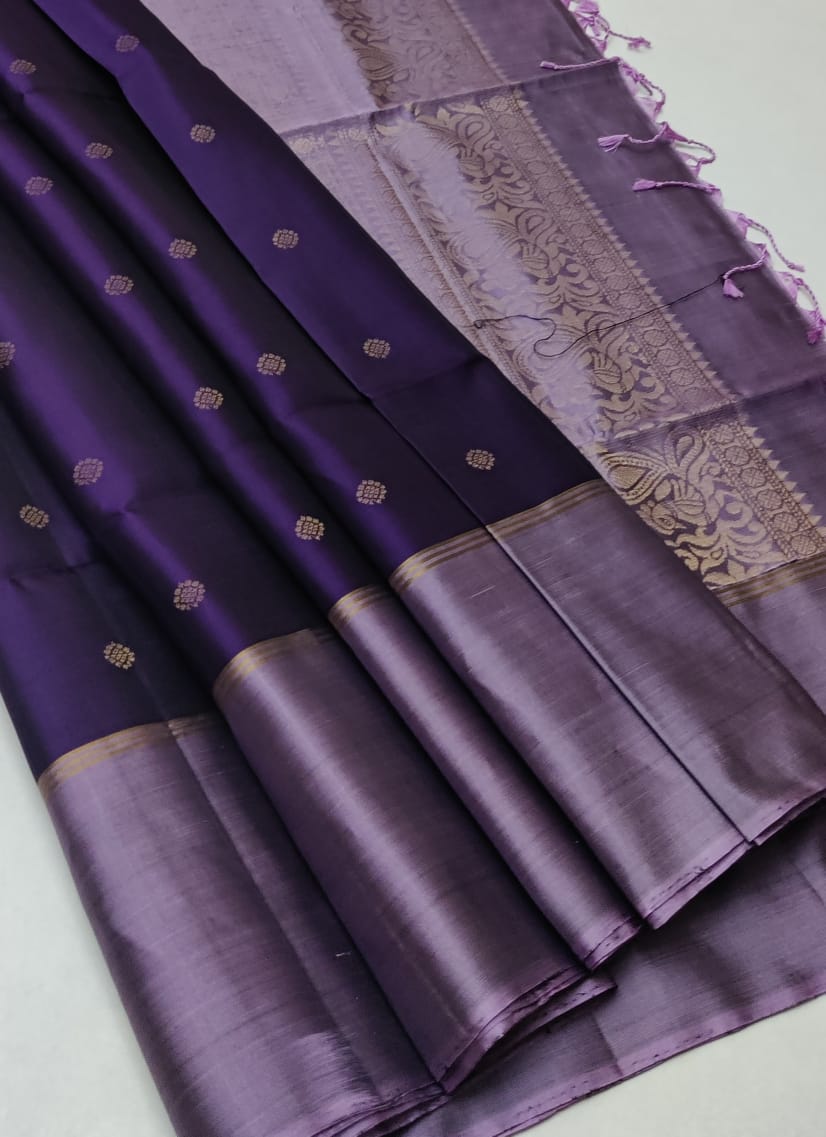 Hues of Purple Pure Handloom Double Warp Soft Silk Saree