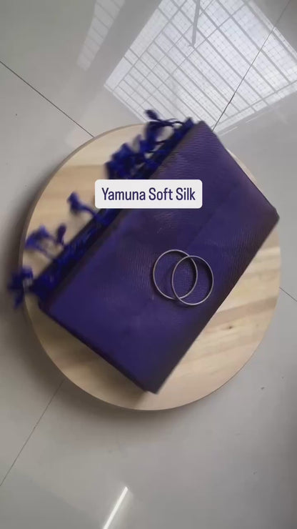 Yamuna Rich Blue Pure Handloom Double Warp Soft Silk Saree