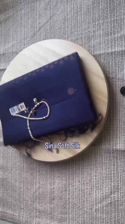 Sina Muted Blue Pure Handloom Double Warp Soft Silk Saree