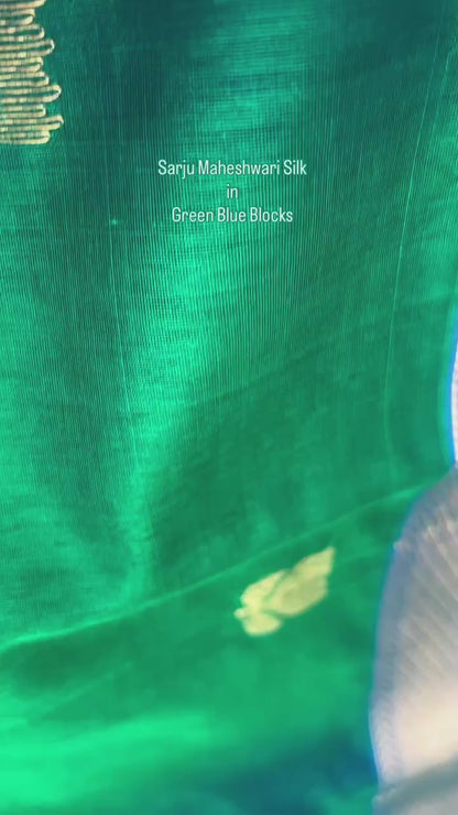 Sarju Sea Blue Green Pure Handloom Maheshwari Silk