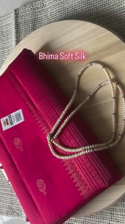 Bhima Cranberry Pink Red Pure Handloom Double Warp Soft Silk Saree