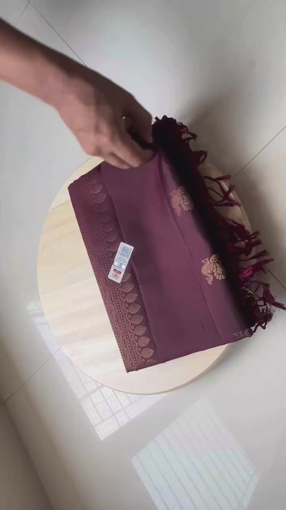 Seonath Deep Plum Pure Handloom Double Warp Soft Silk Saree